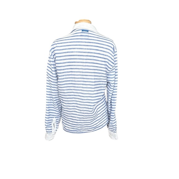Escales Paris White & Blue Stripes Linen Shirt Size Medium - Picture 6 of 9